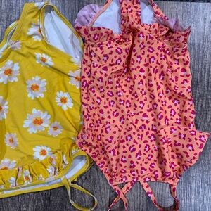 Yellow Floral and Pink Leopard Print Swimsuits
